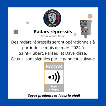 Nouveaux radars répressifs à Saint-Hubert, Paliseul et Daverdisse