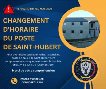 Changement horaire poste Saint-Hubert