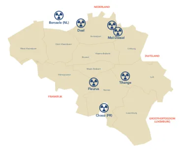 carte de Belgique avec localisation des centrales nucléaires